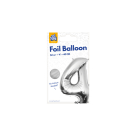 Folie Cijffer Ballon 4  40 cm Zilver zonder helium