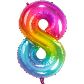 Folie ballon Gekleurd Cijfer 8 plus minus 86 cm wordt zonder helium geleverd
