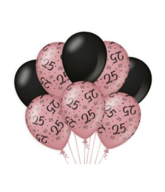 25 jaar Ballonnen 8 stuks Rose Black