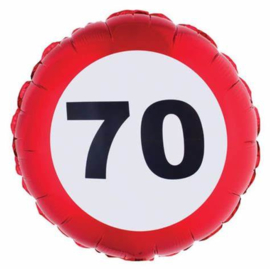 Folieballon verkeer 70. Deze folieballon heeft een grootte van 45cm en kan zowel met lucht als met helium worden gevuld. Wanneer de ballon gevuld wordt met helium, blijft hij zweven. wordt geleverd  met helium af te halen in winkel helium