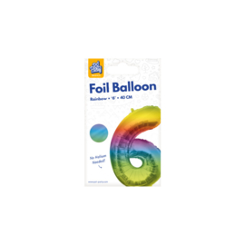 Folie Cijffer Ballon 6   40 cm Gekleurd zonder helium