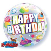 folie ballon bubbels Happy Birthday  22 inch wordt geleverd met  helium kan alleen geleverd worden in Berkel en Rodenrijs Bergschenhoek Bleiswijk en Pijnacker of kunnen afgehaald wordt in de winkel