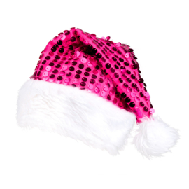 Kerstmuts glitter Roze