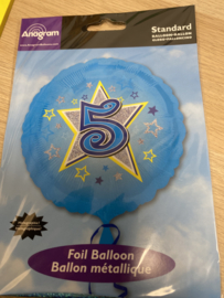 Folie ballon nummer 5 blauw 45 cm wordt geleverd zonder helium