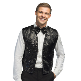 Set Spangles zwart glitter gillet en strik