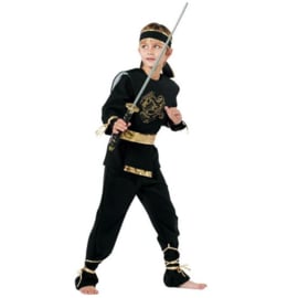 Kostuum ninja dragon, maat 140. Kostuum bestaat uit: hes, broek, riem en hoofdband.