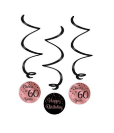 Swirl Decorations 3 stuks Rose / black 60  jaar