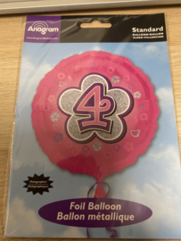 Folie ballon nummer 4 Roze 45 cm wordt geleverd met helium kan alleen bezorgd worden in Berkel en Rodenrijs, Bergschenhoek, Bleiswijk, pijnacker of in de winkel afgehaald worden