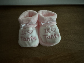 slofjes  Ik hartje Tante Roze/wit (0 tot 3 maanden)