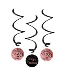 Swirl Decorations 3 stuks Rose / black 30  jaar