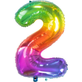 Folie ballon gekleurd Cijfer 2  plus minus 86 cm met helium kan alleen bezorgd worden in Berkel en Rodenrijs, Bergschenhoek, Bleiswijk, pijnacker of in de winkel afgehaald worden
