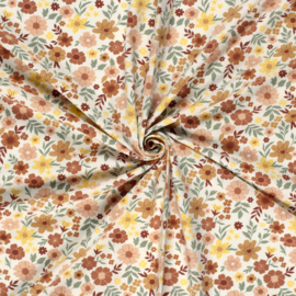 Katoen Jersey stof bedrukt Bloemen Gebroken wit