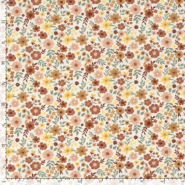 Katoen Jersey stof bedrukt Bloemen Gebroken wit