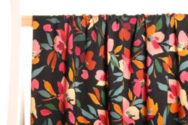 Zwarte viscose met kleurrijke bloemen  - Atelier Jupe