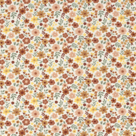 Katoen Jersey stof bedrukt Bloemen Gebroken wit