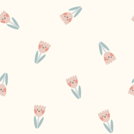 French Terry - Bloemen gebroken wit