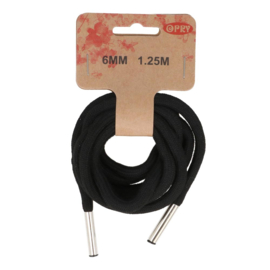 Hoodie koord met koordeinden 6mm 1.25m - zwart