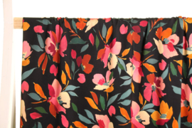 Zwarte viscose met kleurrijke bloemen  - Atelier Jupe