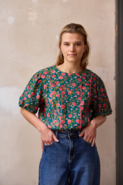Groen met kleine bloemetjes textuur-viscose  - Atelier Jupe