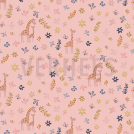 POPLIN GOTS GIRAFFE WITH FLOWERS - ROSE