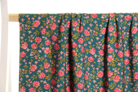 Groen met kleine bloemetjes textuur-viscose  - Atelier Jupe