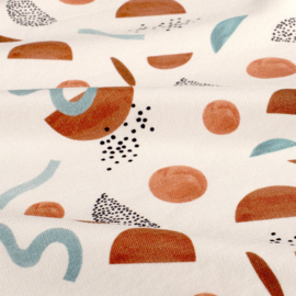 French Terry Bedrukt Abstract Gebroken wit