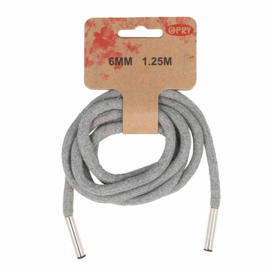 Hoodie koord met koordeinden 6mm 1.25m - Lichtgrijs