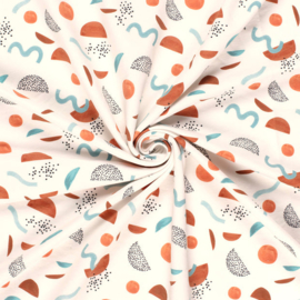 French Terry Bedrukt Abstract Gebroken wit