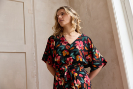 Zwarte viscose met kleurrijke bloemen  - Atelier Jupe