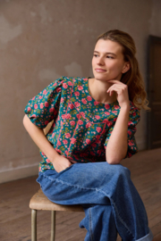 Groen met kleine bloemetjes textuur-viscose  - Atelier Jupe