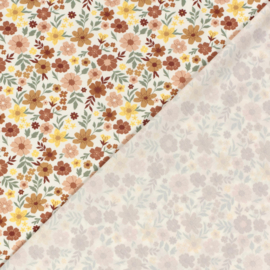 Katoen Jersey stof bedrukt Bloemen Gebroken wit