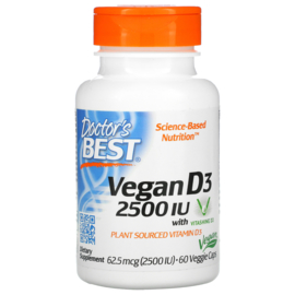 Doctor's Best Vegan D3, Vegetarische D3 met Vitashine D3, 2500 IE, 60 vegetarische capsules