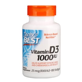 Doctor's Best, Vitamine D3 1000 IE, 180 softgels van rundergelatine