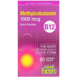 Natural Factors, Vitamine B12, Methylcobalamine 1000 mcg, 90 smelttabletten