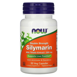 Now Foods Silymarin, Mariadistel Extract, Double Strength 300 mg, 50 vegetarische capsules, Ondersteunt de reinigende werking van de lever