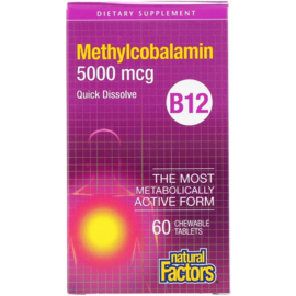 Natural Factors, Vitamine B12, Methylcobalamine 5000 mcg, 60 smelttabletten