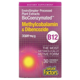 Natural Factors Vitamine B12, Methylcobalamine & Adenosylcobalamine (Dibencozide)  3000 mcg, 30 smelttabletten