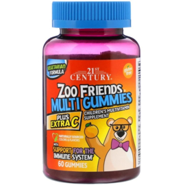 21st Century, Zoo Friends Multi Gummies, kindervitamine met extra vitamine-C, 60 vegetarische gummies