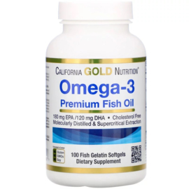 2x California Gold Premium Visolie, Omega 3 in Triglyceride vorm, 180 EPA/120 DHA, 200 softgels van visgelatine