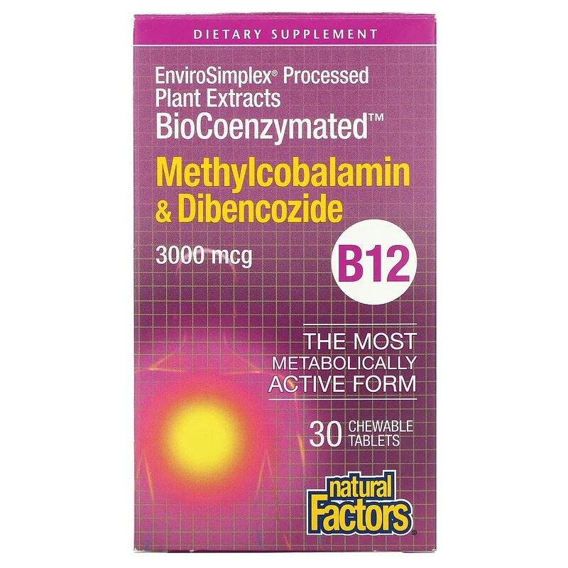 Natural Factors Vitamine B12, Methylcobalamine & Adenosylcobalamine (Dibencozide)  3000 mcg, 30 smelttabletten