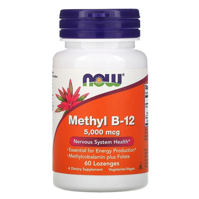 Now Foods Methyl B-12,  5000 mcg Methylcobalamine met 400 mcg Methylfolaat (5-MTHF), 60 vegetarische zuigtabletten