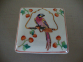 Porseleinen schaaltje - vierkant - vogel - VERKOCHT