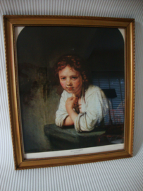 Schilderij-prent  Rembrandt 'Meisje in het venster' - VERKOCHT