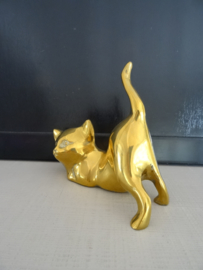 Beeldje poes - kat - koper of messing - VERKOCHT