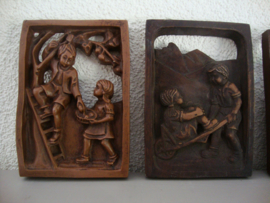 Set van 4 - Stenen schilderijtjes - vintage - VERKOCHT