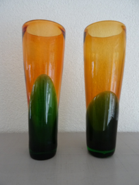 Set glazen vazen - oranje/groen - VERKOCHT