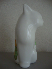 Beeld witte poes kat met bloemen - VERKOCHT