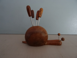 Slak Coctailprikkers-houder - hout - vintage - VERKOCHT