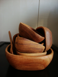 Set teak houten schaaltjes met lepel - Thailand - VERKOCHT