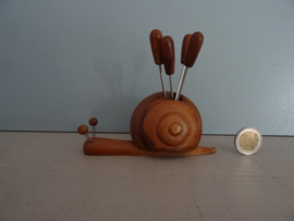 Slak Coctailprikkers-houder - hout - vintage - VERKOCHT
